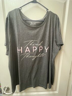 Short-Sleeve Tee with Pink & White Script- Think Happy Thoughts